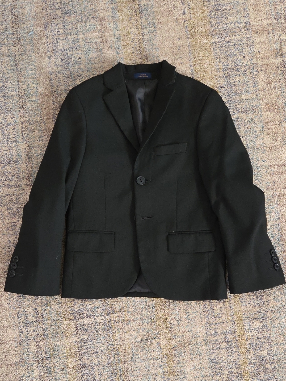 Boys Black Suit With White Collared Shirt And Tie, Size 6